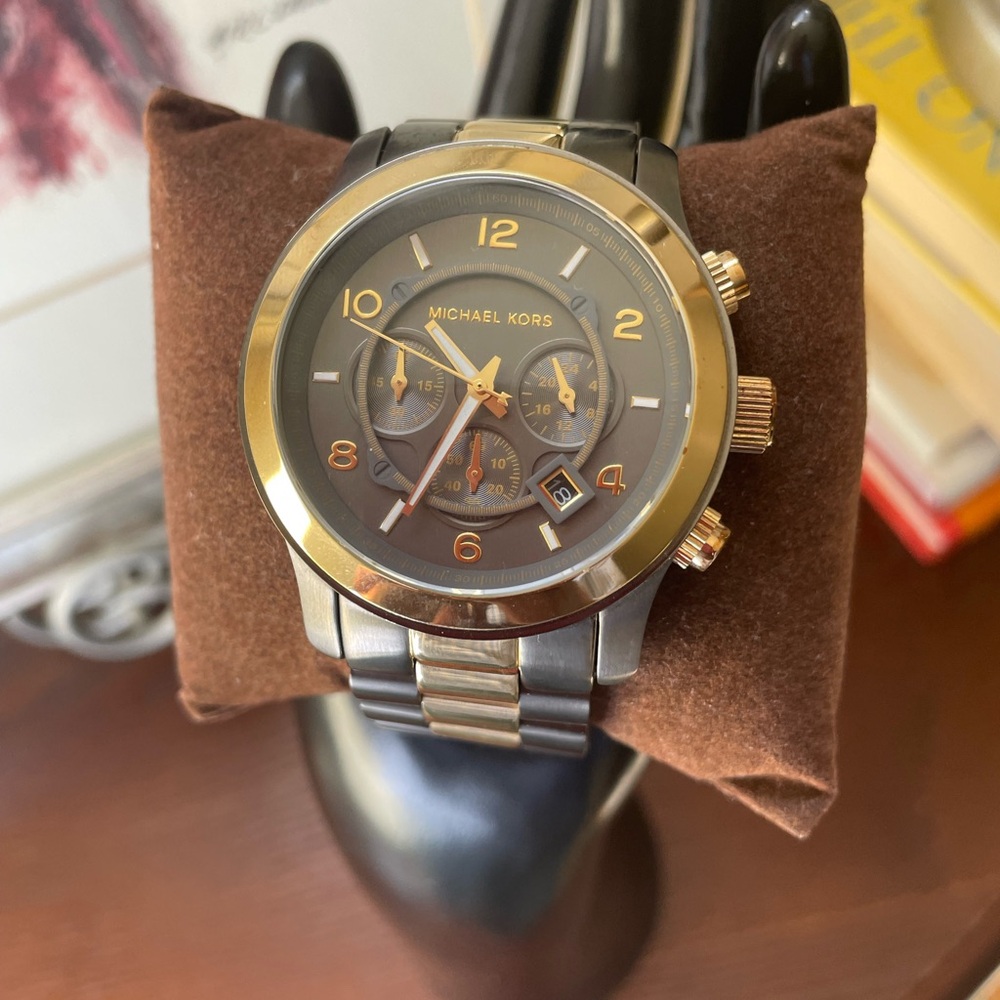 Michael Kors Two-Tone Gun Metal Chronograph Watch with Box